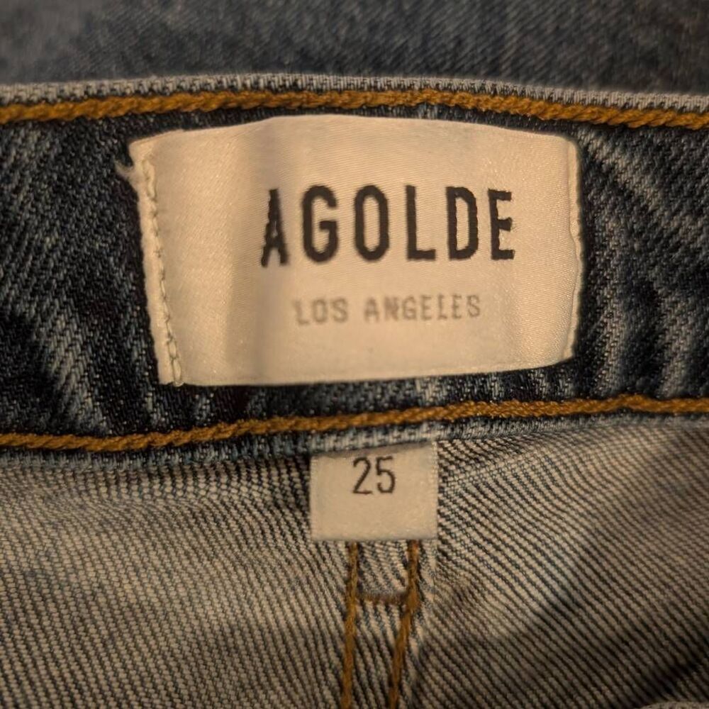 AGOLDE High Rise Crossover Jeans 25 Destroyed Hem Raw Edge Straight Leg - Picture 12 of 15